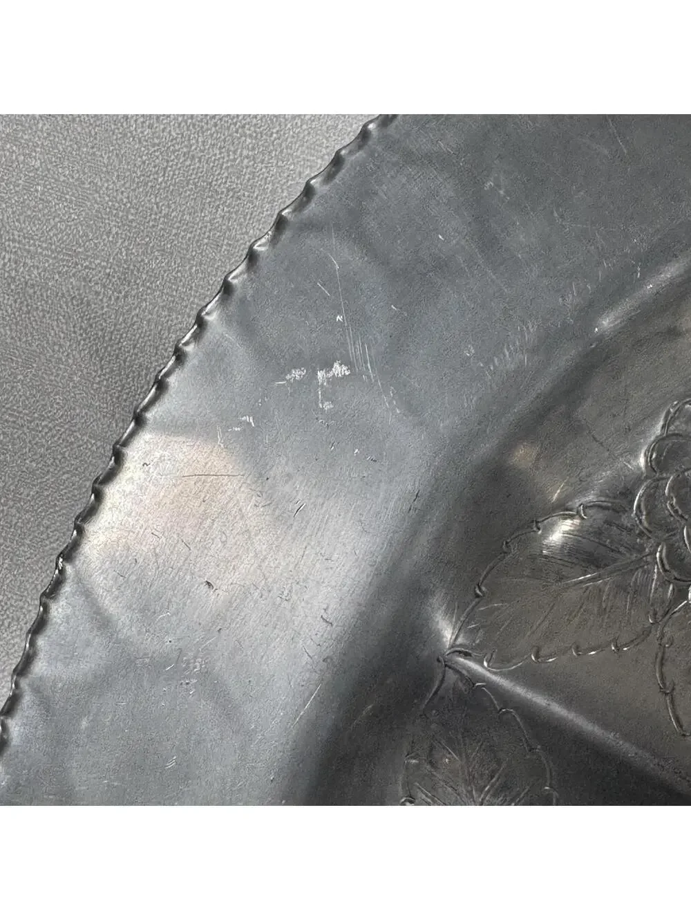 Vintage Divided‎ Silver Tray Aluminum Lehman Hand Forged Flower Leaves Hammered